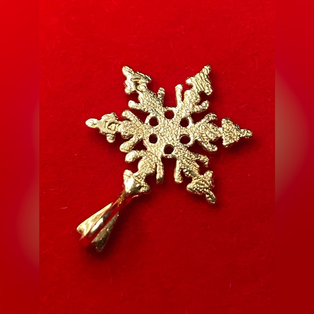 Snowflake Necklace Pendant Yellow 14K Karat Gold Small 1” Charm Estate - Picture 3 of 7